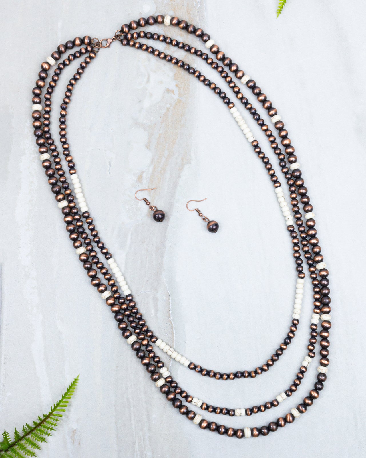 ✨ Layered Copper Beaded Necklace & Earring Set ✨