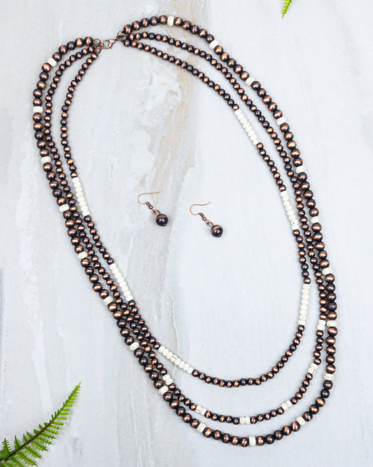 ✨ Layered Copper Beaded Necklace & Earring Set ✨