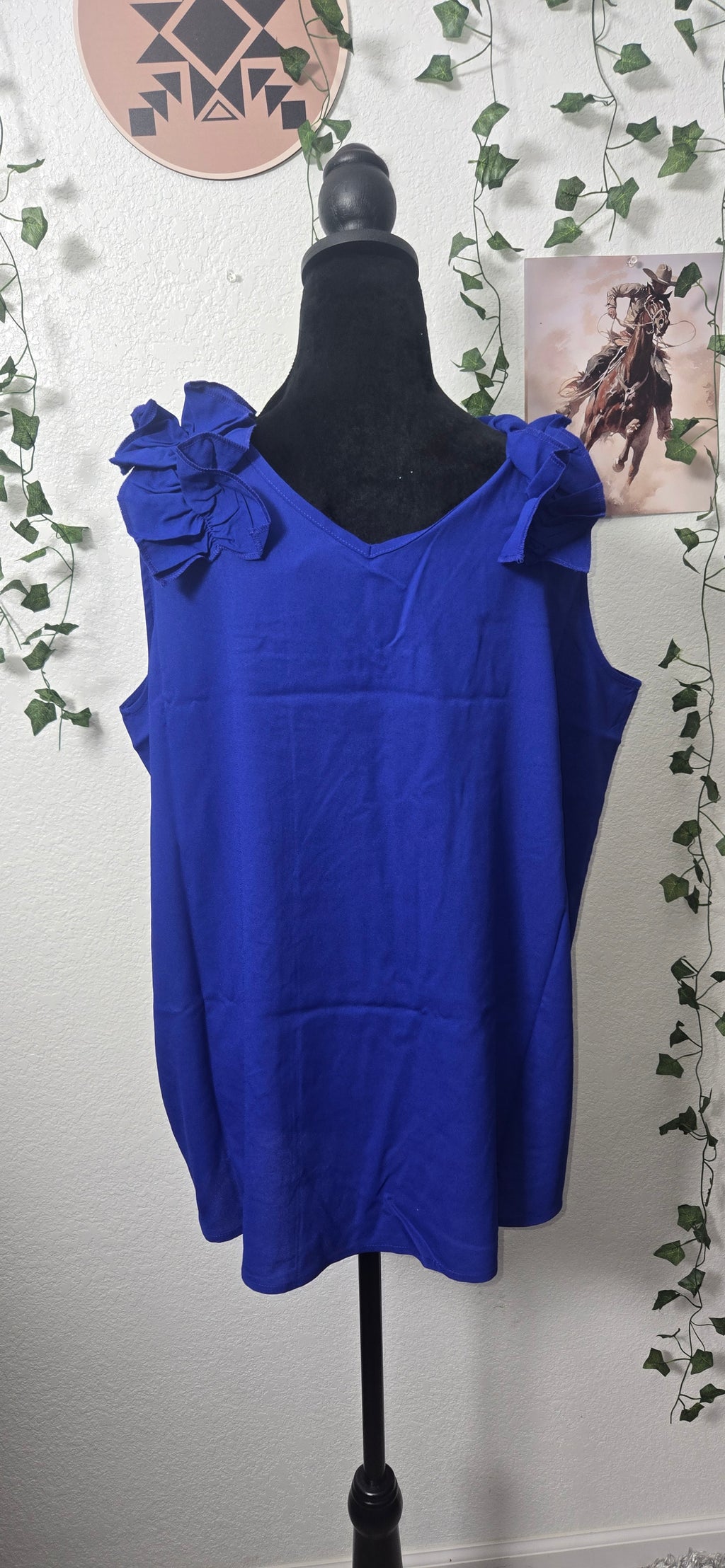 Woven Wool Dobby Ruffle Trim Sleeveless Top