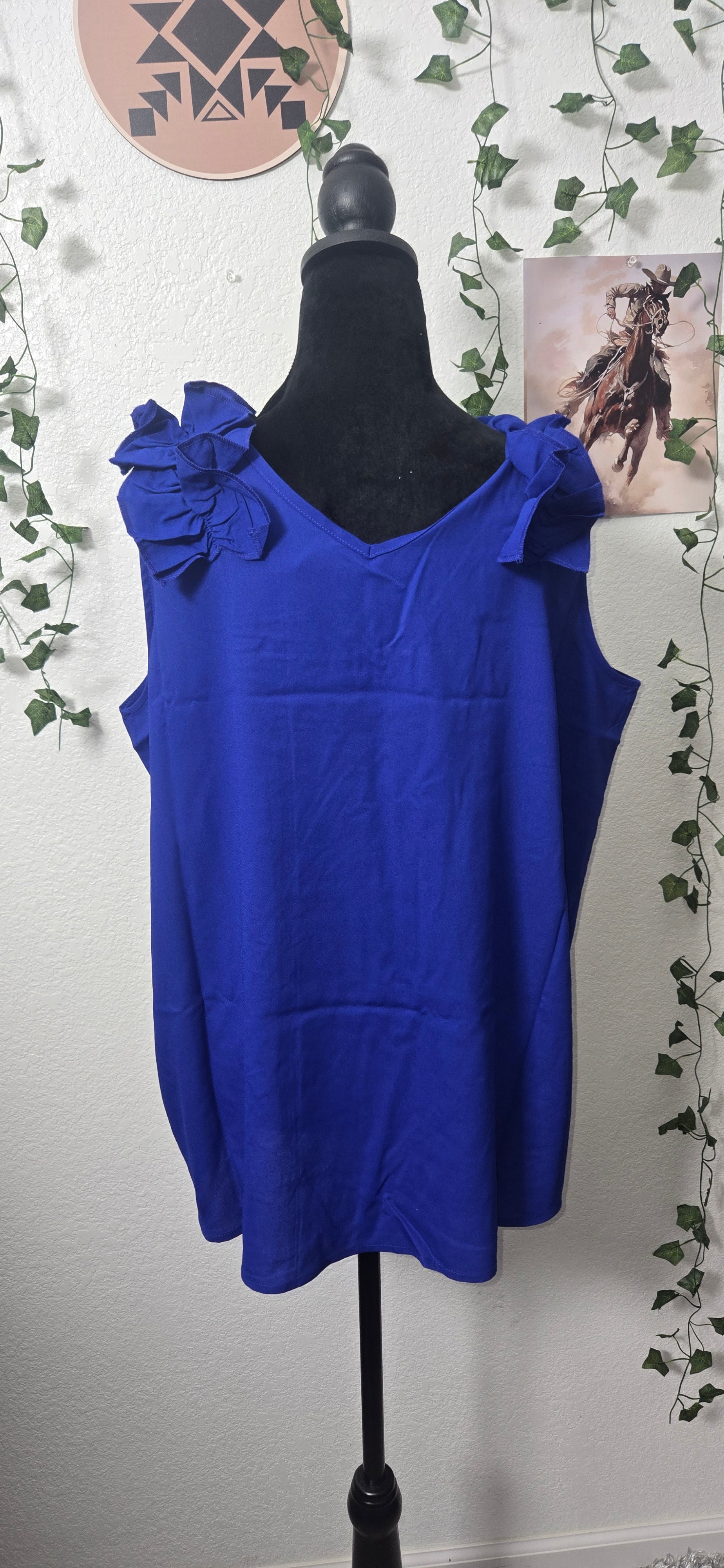 Woven Wool Dobby Ruffle Trim Sleeveless Top