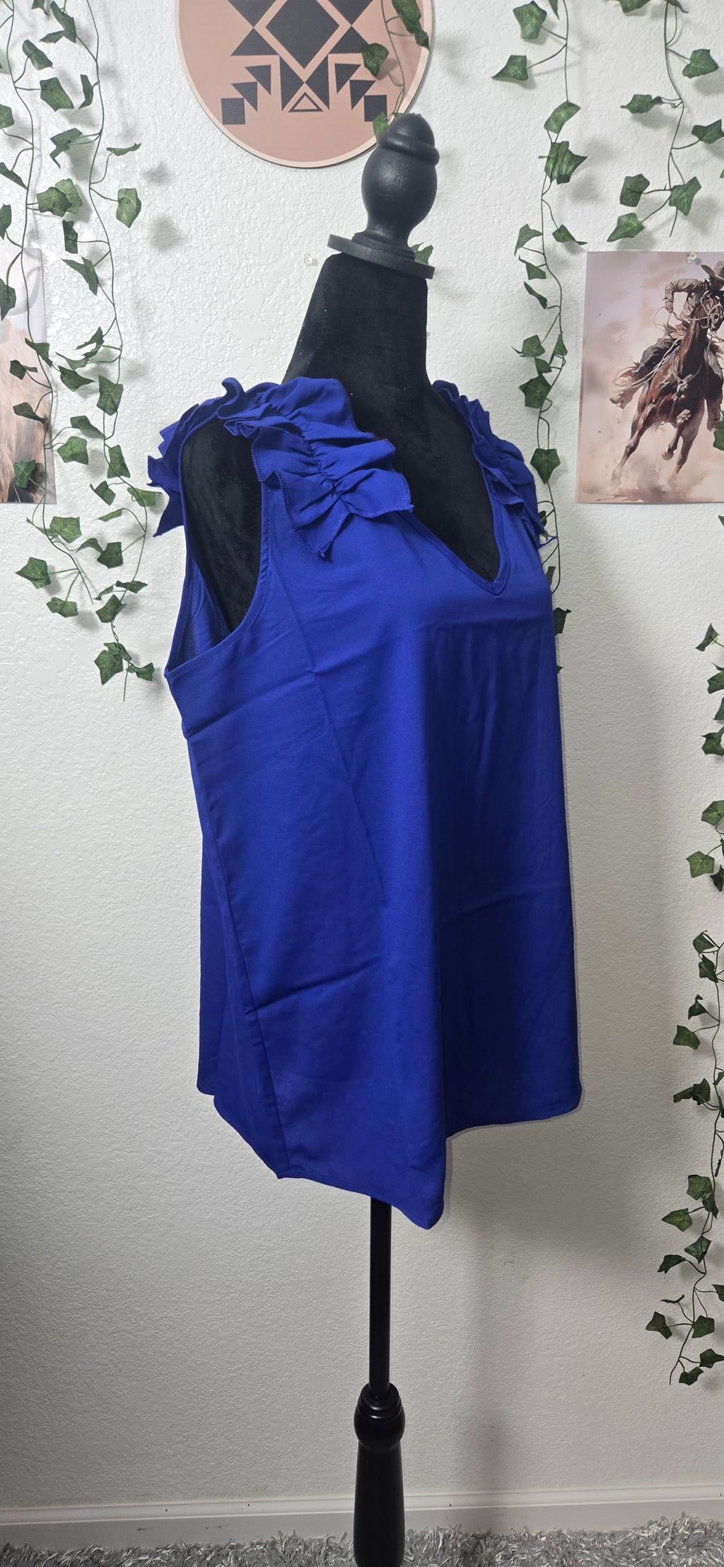 Woven Wool Dobby Ruffle Trim Sleeveless Top