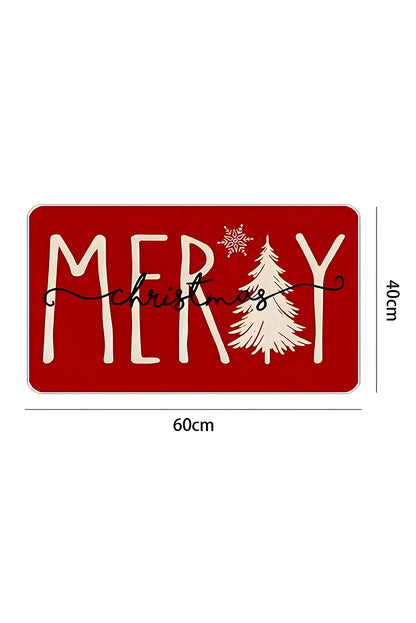 Fiery Red Merry Christmas Porch Decoration Anti-Slip Entrance Mat