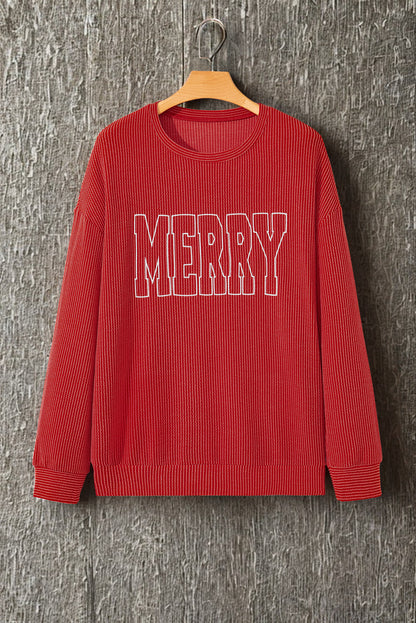 Red “MERRY” Ribbed Sweater
