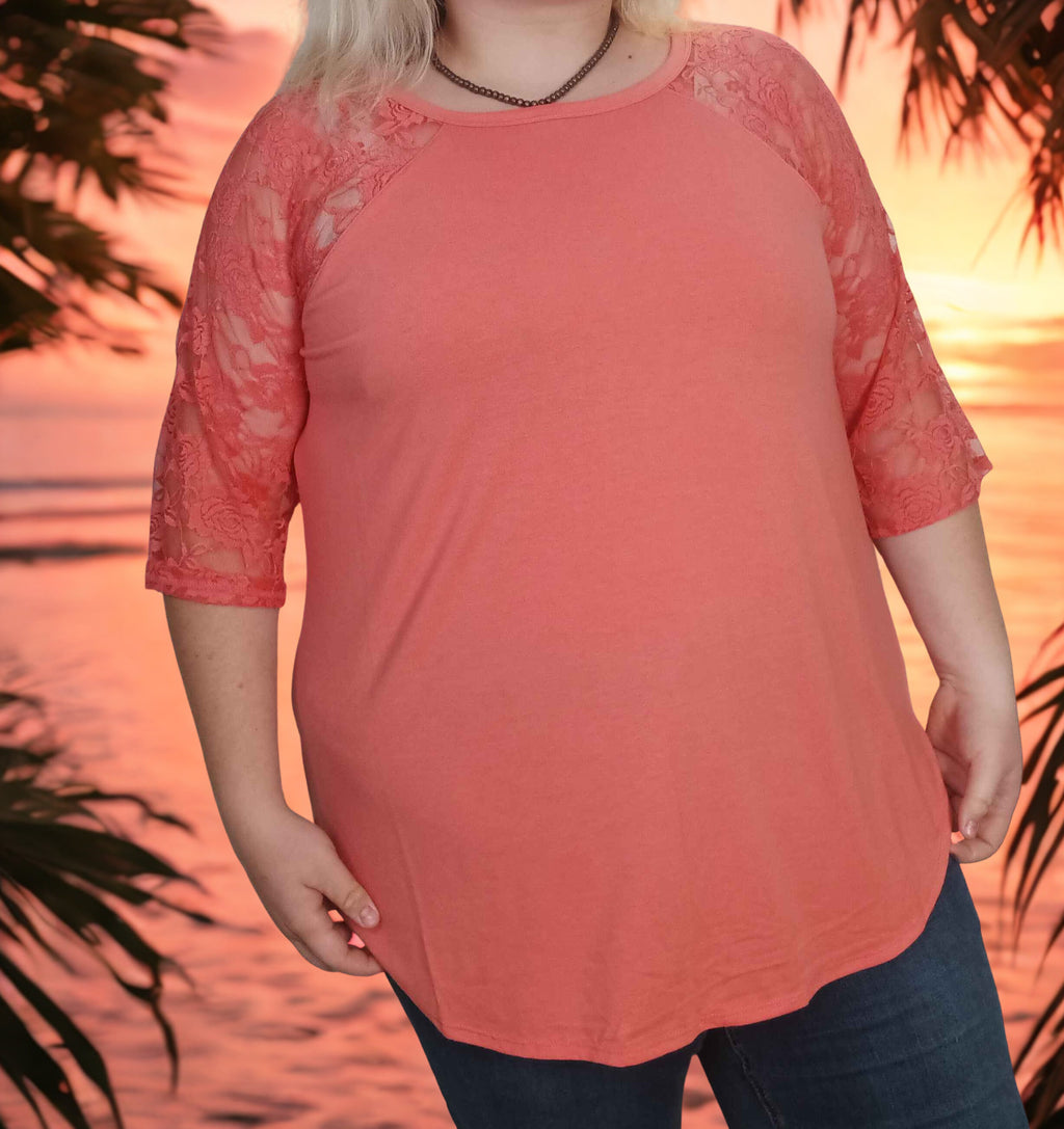 Laced Half Sleeve Round Neck and round hem top