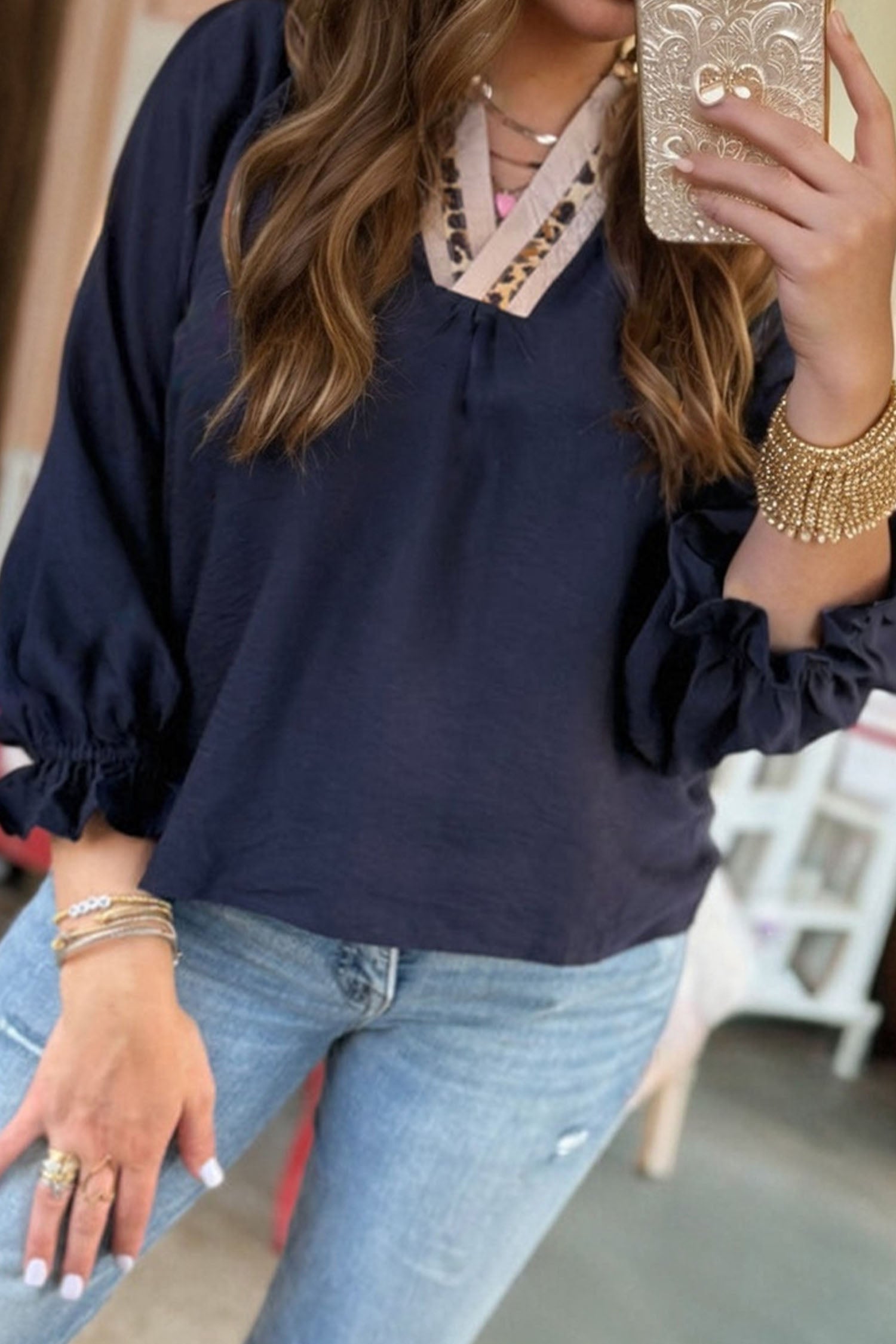 Navy Blue Leopard Collar (Plus Size)