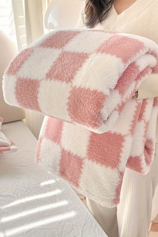 Pink Checkered Plush Blanket