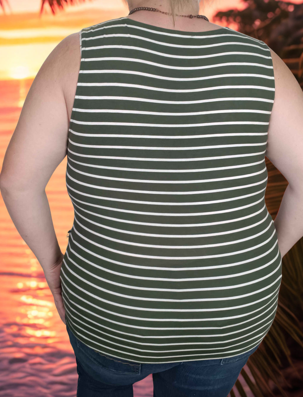 Striped Knot-front sleeveless top