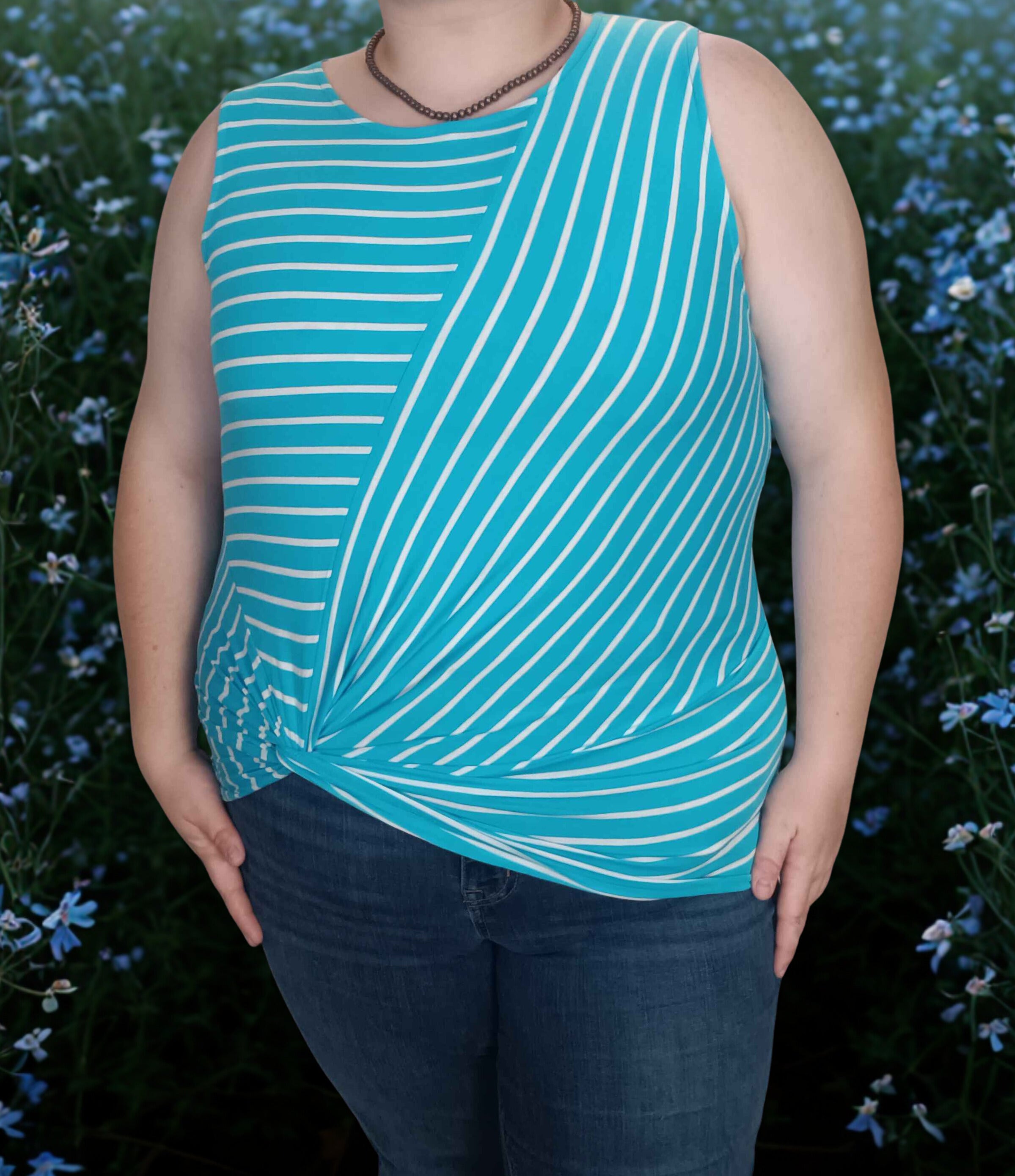 Striped Knot-front sleeveless top