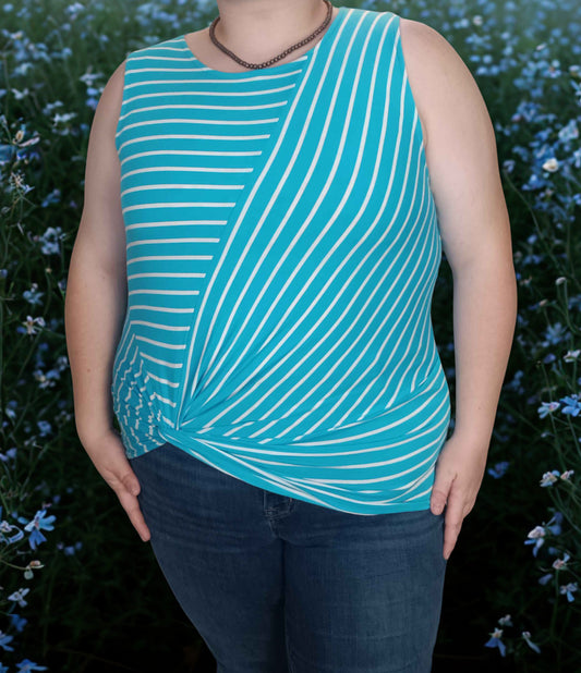 Striped Knot-front sleeveless top