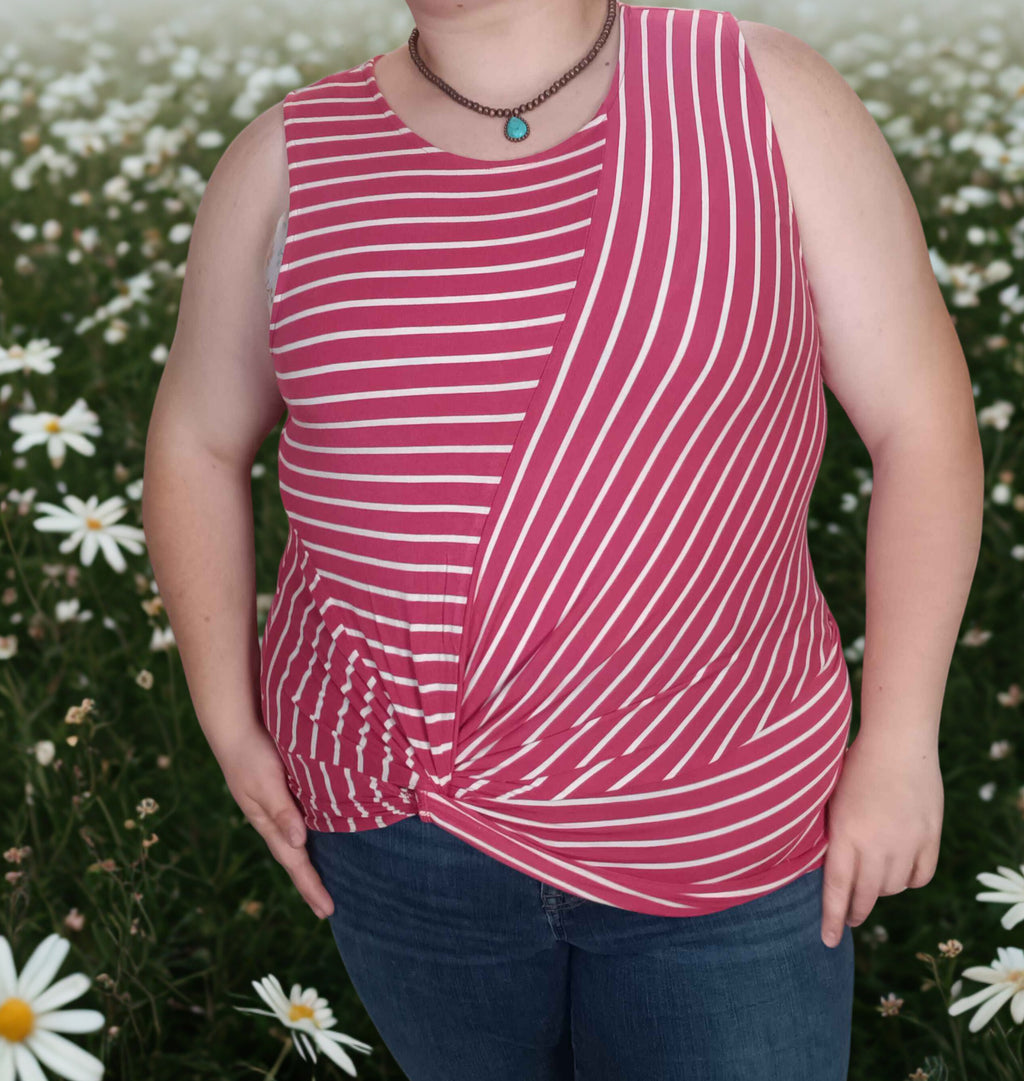 Striped Knot-front sleeveless top