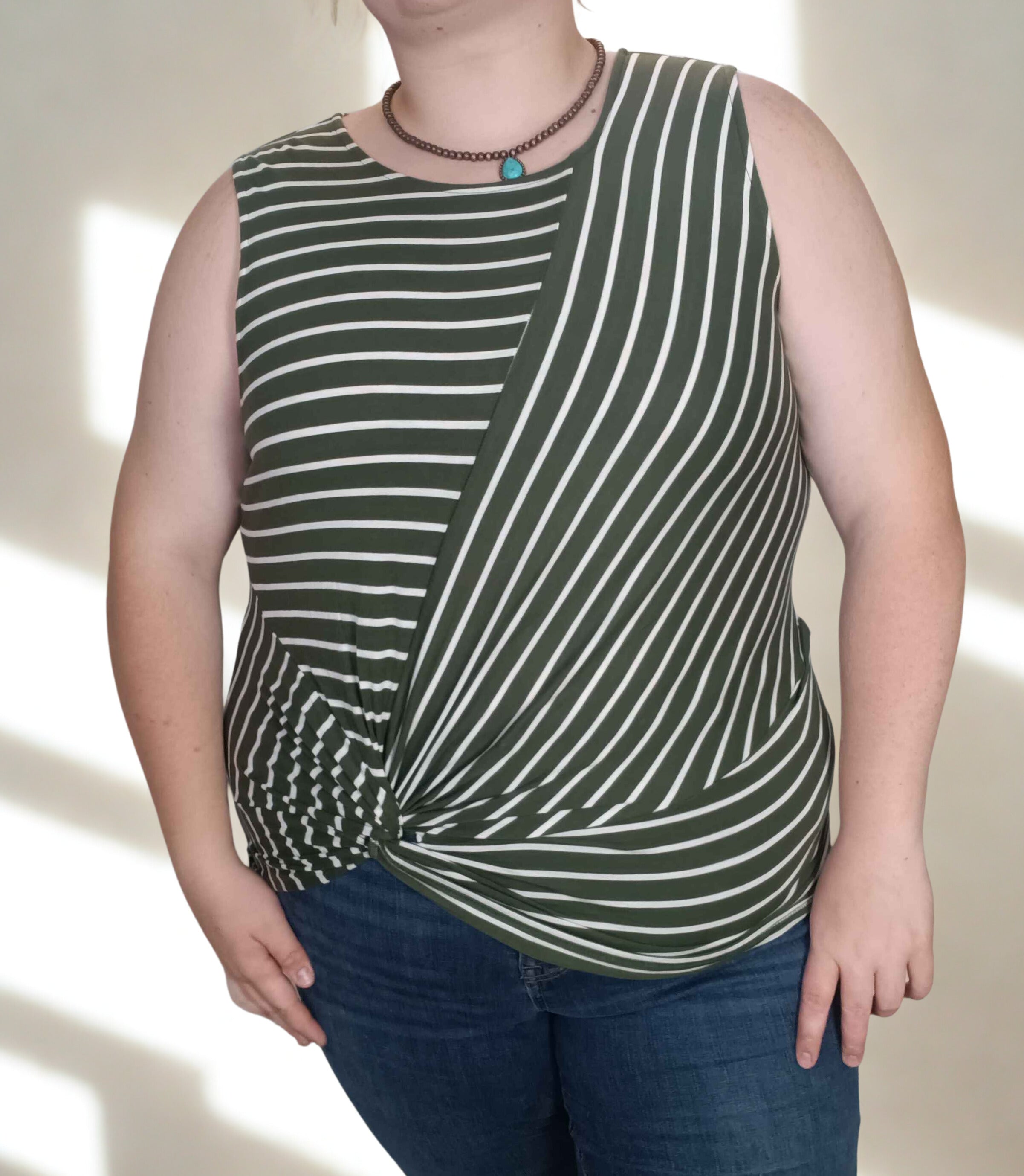 Striped Knot-front sleeveless top