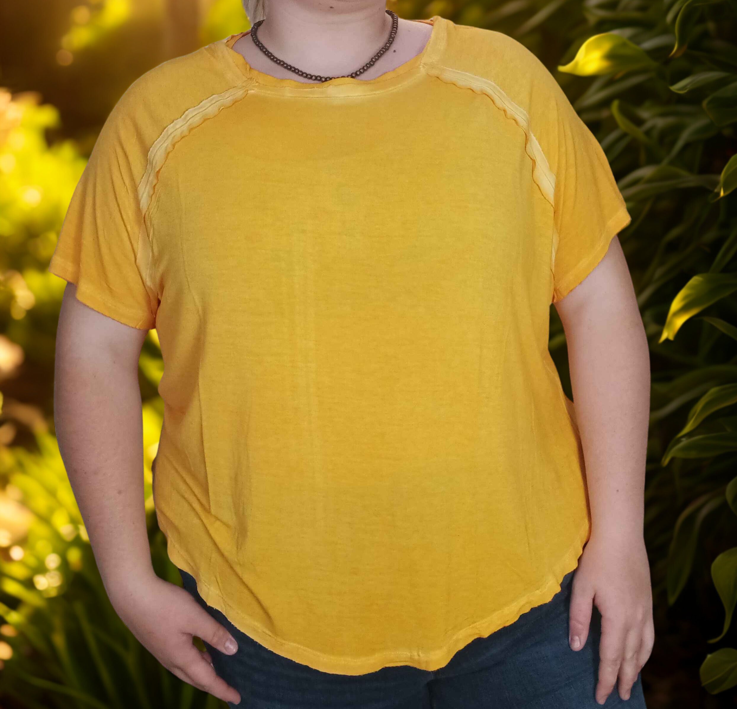 Washed Short Sleeve Boat-neck top