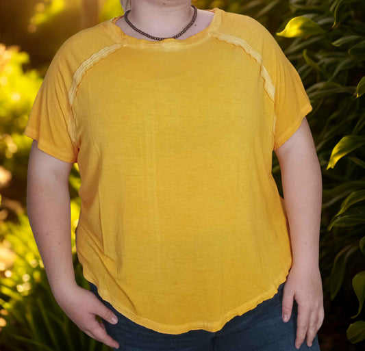 Washed Short Sleeve Boat-neck top