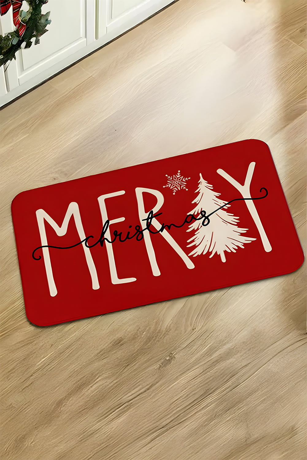 Fiery Red Merry Christmas Porch Decoration Anti-Slip Entrance Mat