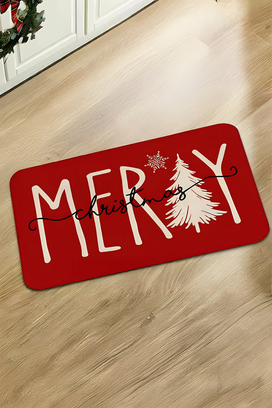 Fiery Red Merry Christmas Porch Decoration Anti-Slip Entrance Mat