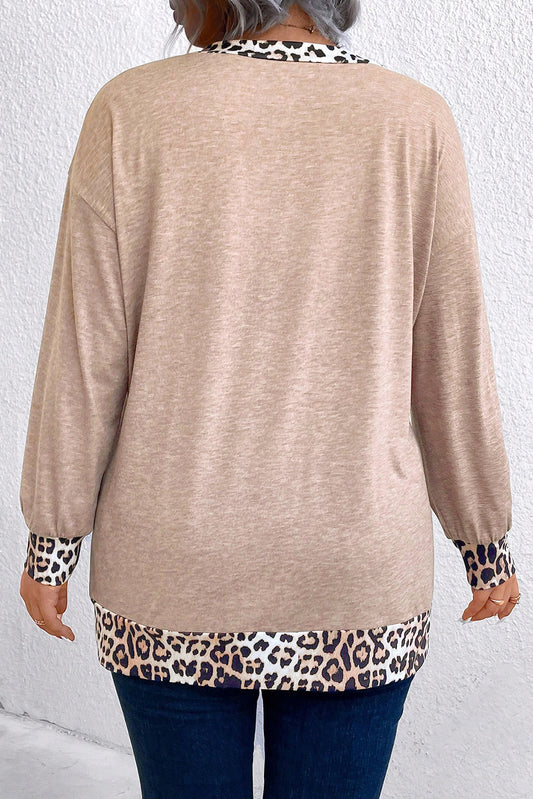 Tan Leopard Trim V-Neck Top