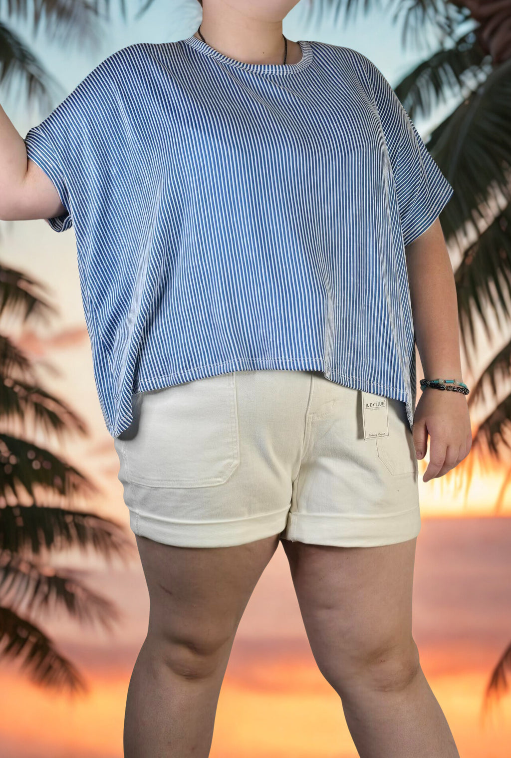 Ribbed striped oversized short sleeve top