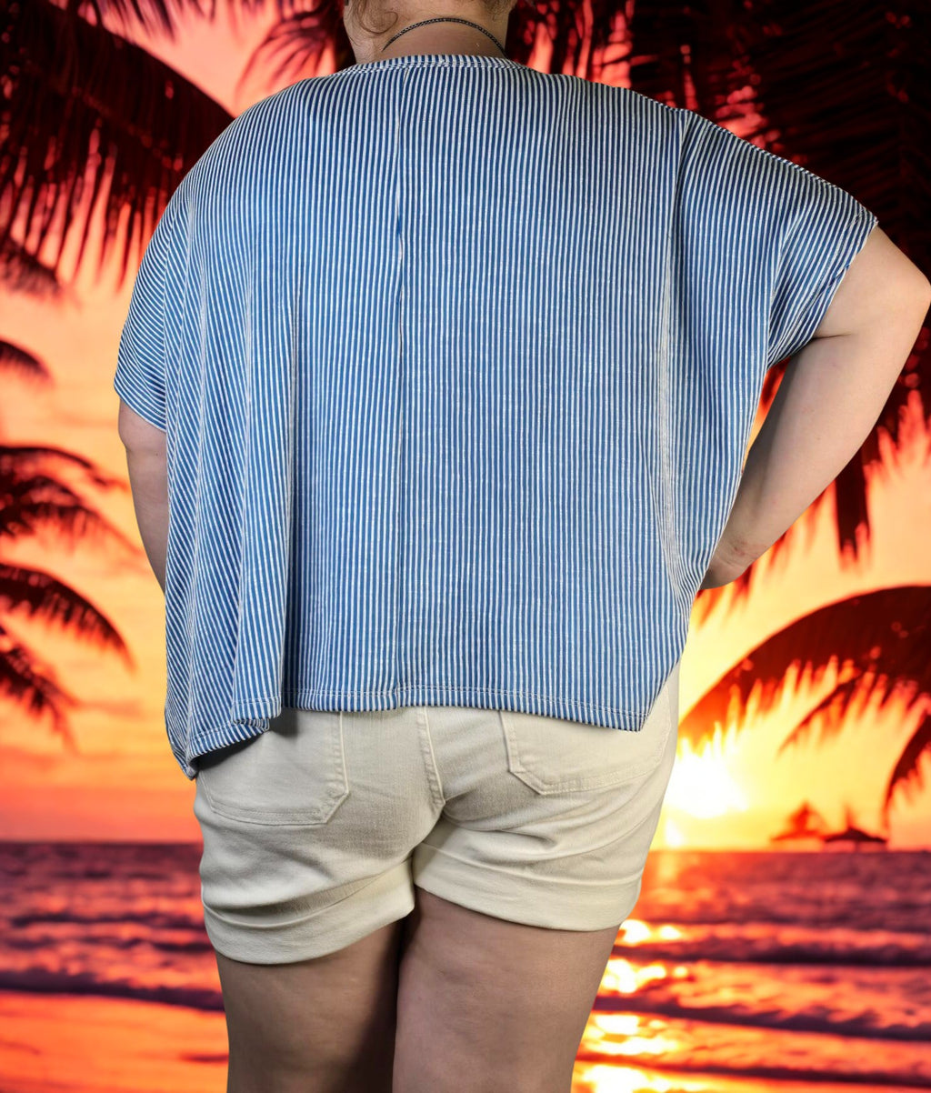 Ribbed striped oversized short sleeve top