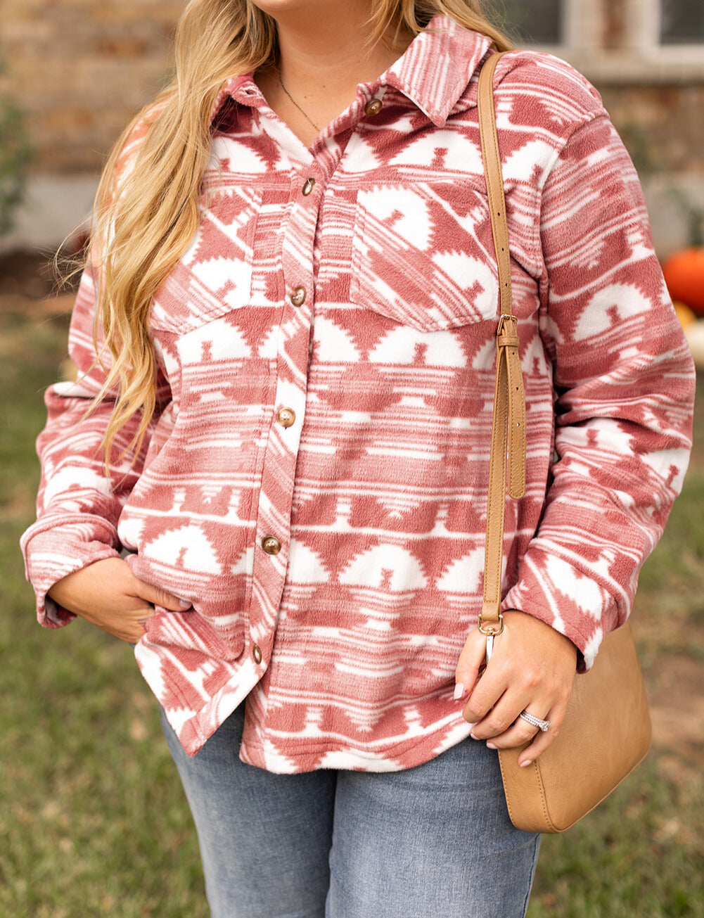 Pink Aztec Print Button-Up Shacket